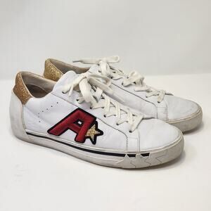 ASH Next White Leather Sneakers Casual Shoes Women Size 37 US Star Gold Glitter